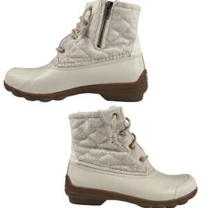 Sperry Syren Gulf White Quilted  Lined Ankle Duck Boot Lace & Zip Up Shoes 9
